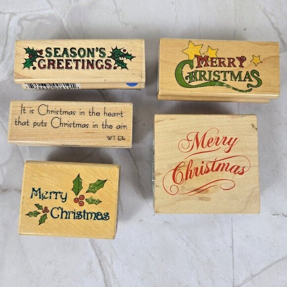 Set of 13 Christmas Themed Stamps Graphics Candy Cane Bells Tree Holly Leaves - Picture 2 of 8